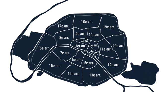 Carte des arrondissements parisiens couverts par PRONETEX – nettoyage professionnel haut de gamme 8e, 16e, 17e